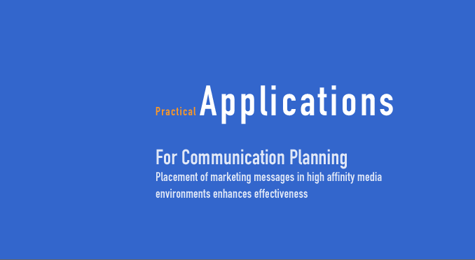 Practical Applications For Communication Planning - Placement of marketing messages in high affinity media environments enhances effectiveness